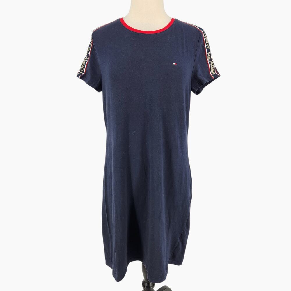Tommy Hilfiger T-Shirt Dress – Navy with Red Trim & Logo Sleeve